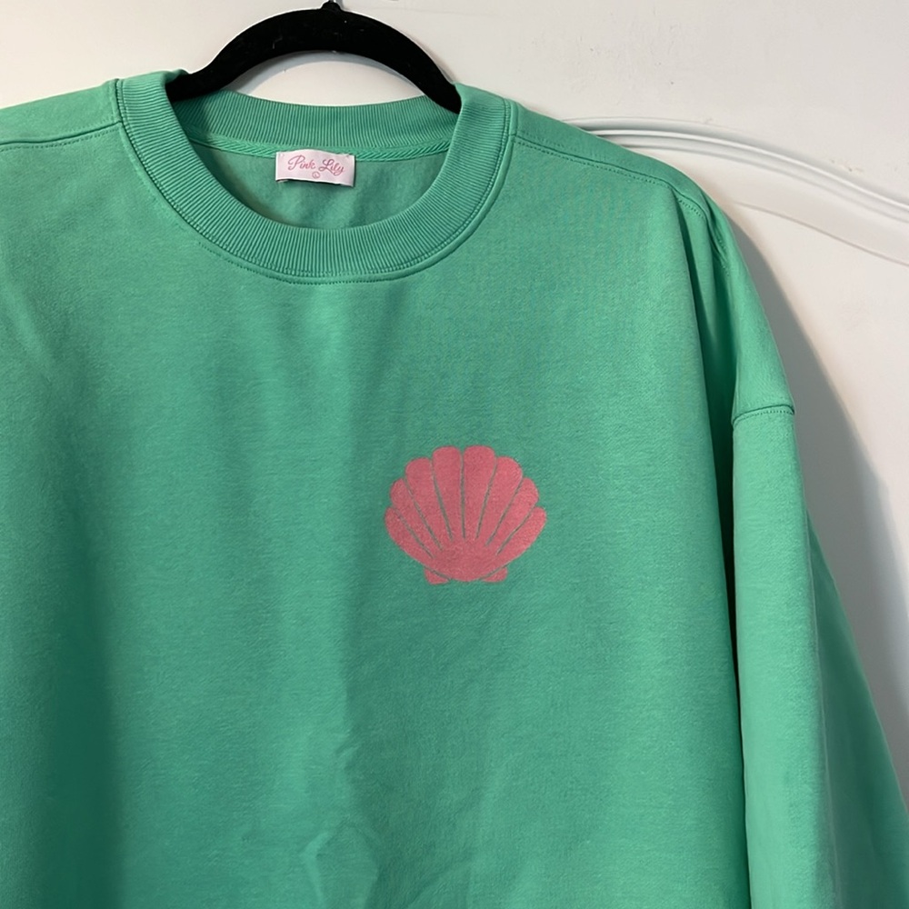 Pink Lily Large More Beach Days Lime Green Pink Graphic Sweatshirt NWOT - Picture 3 of 8